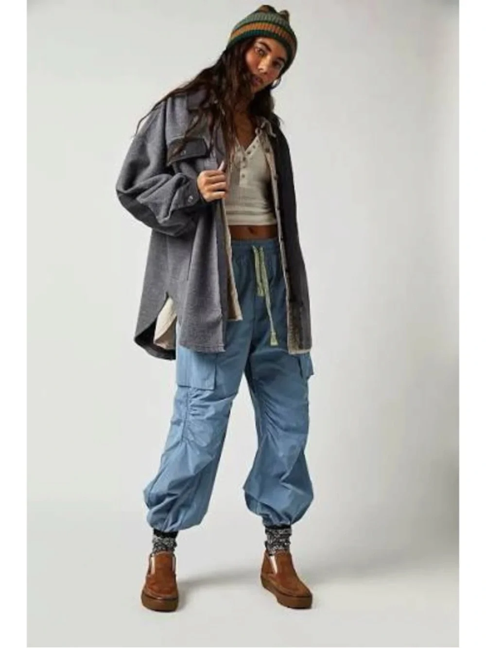 Free People Ruby Jacket in Incense Medium Oversized Shacket Grunge 90s Grey - Picture 2 of 9